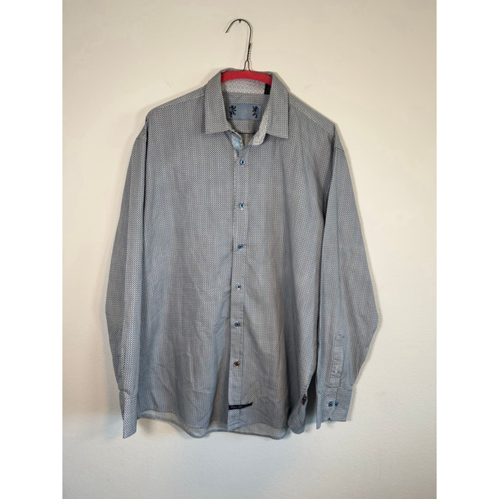 Men's English Laundry L White Blue Pattern Casual Button Down‎ Shirt